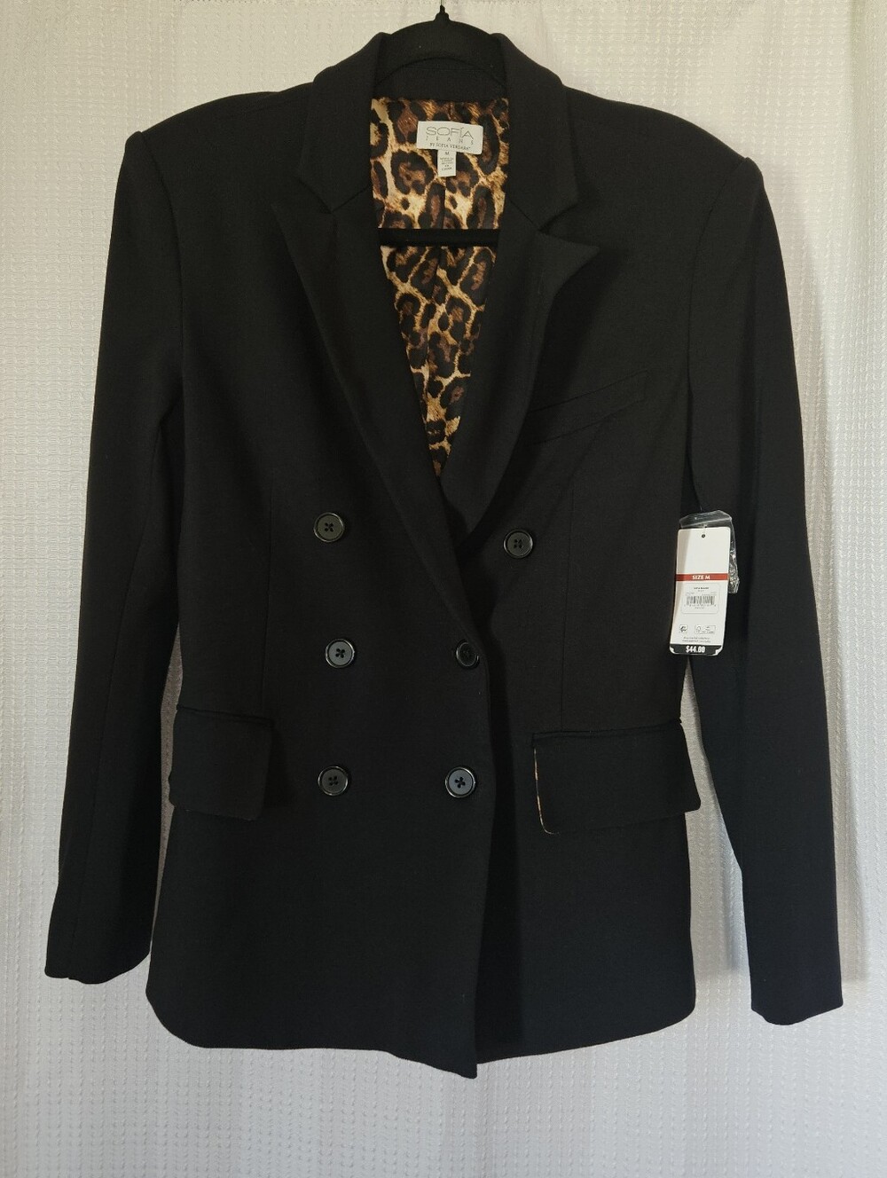 Sofia Vergara Women's Black Ponte Blazer With Cheetah Print Liner- Size L NWT